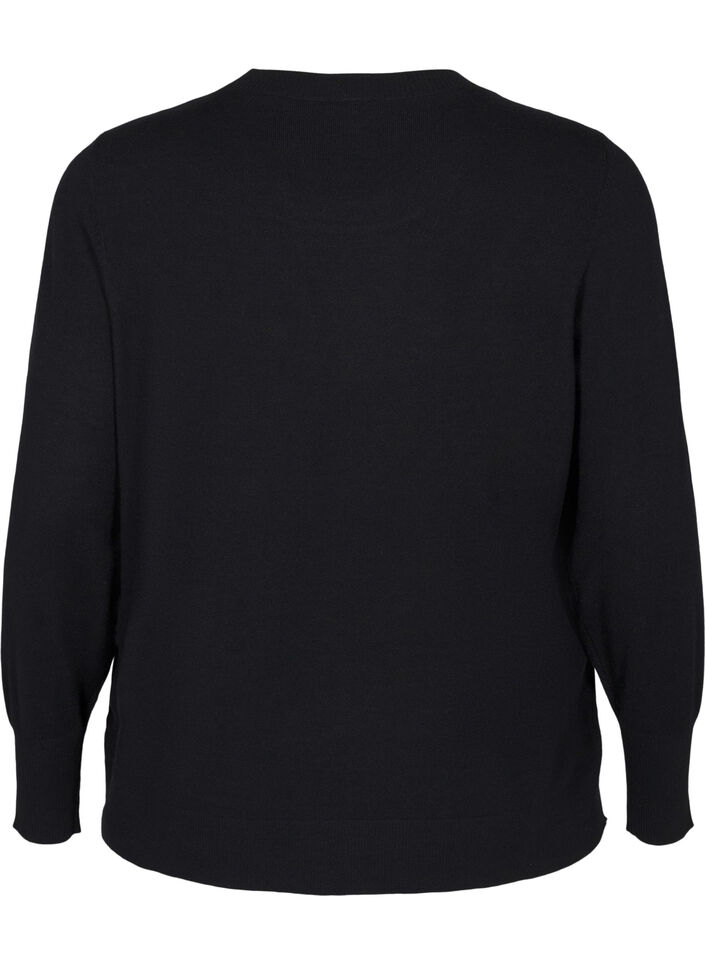 Stickad blus med rund hals, Svart, Packshot image number 1