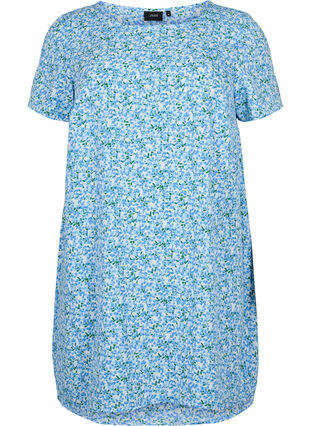 Klänning med mönster och korta ärmar, Blue Small Flower, Packshot image number 0