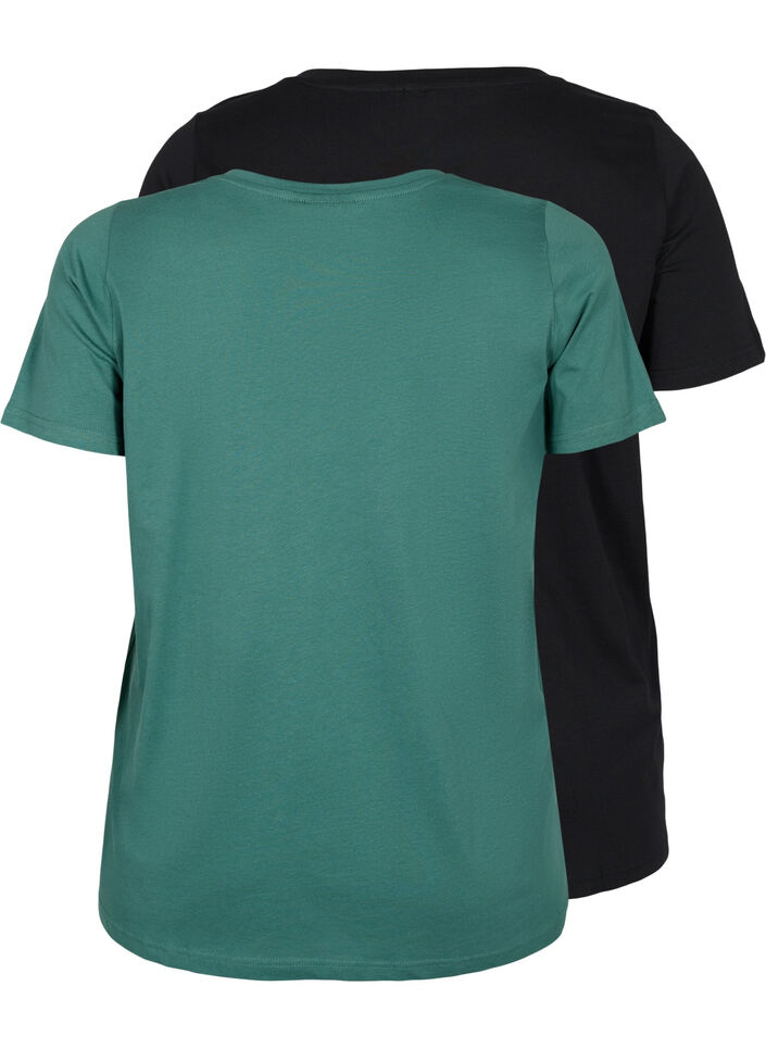 2-pack t-shirt i bomull, Mallard Green/Black, Packshot image number 1