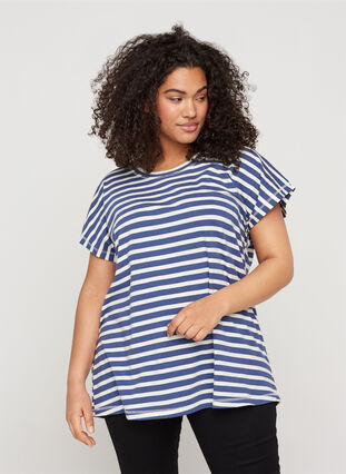 Randig t-shirt i bomull, Twilight Blue Stripe, Model image number 0