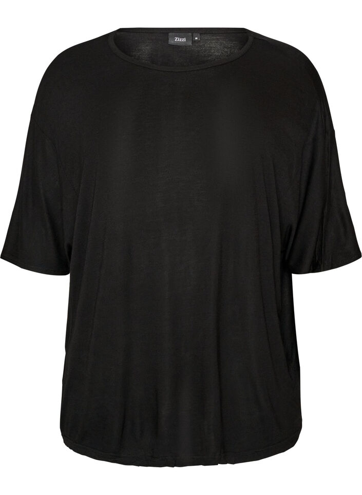 L&ouml;s t-shirt i viskosjersey, Svart, Packshot image number 0