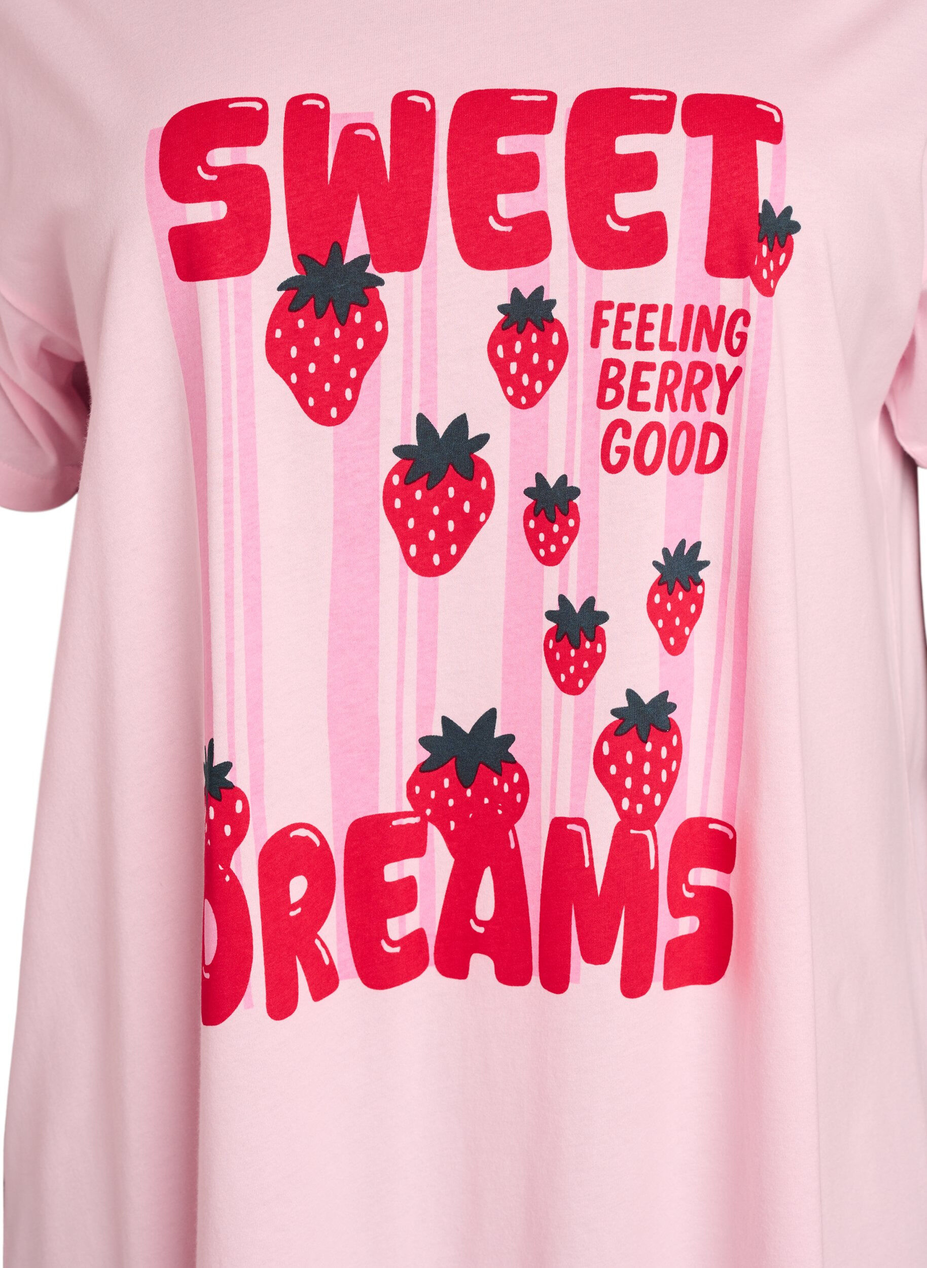 Zizzi L&aring;ng natt-t-shirt i ekologisk bomull med tryck, Rosa, Packshot image number 2