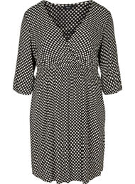 Prickig viskosklänning med 3/4-ärmar, Black w. White Dot