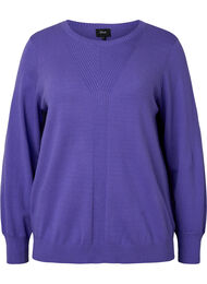 Enfärgad stickad tröja med ribbade detaljer, Purple Opulence Mel.
