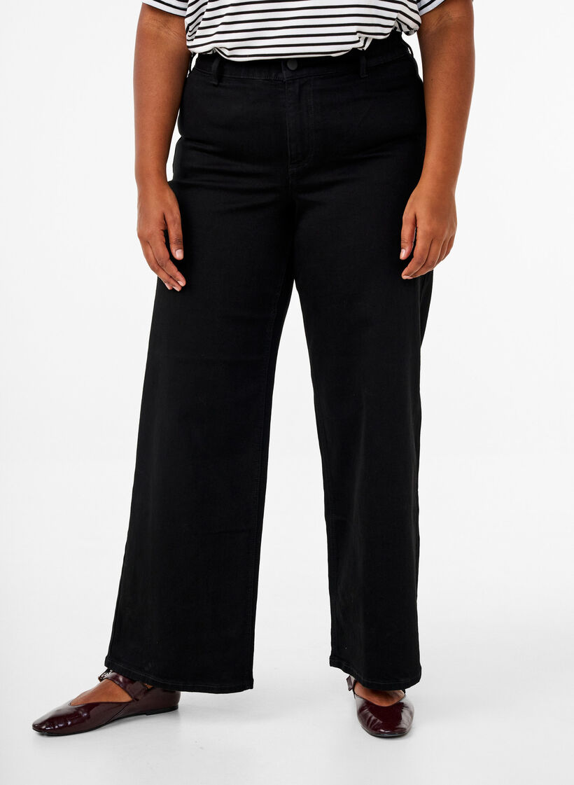 Jeans med h&ouml;g midja och vida ben, Svart, Model image number 2