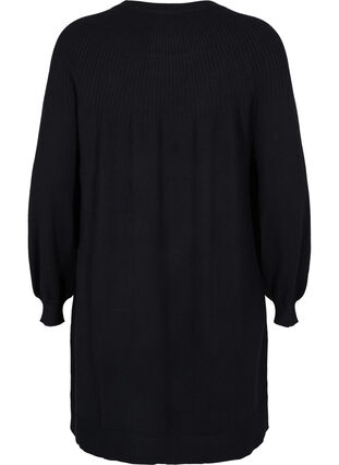 Stickad klänning med ballongärmar, Black Solid, Packshot image number 1