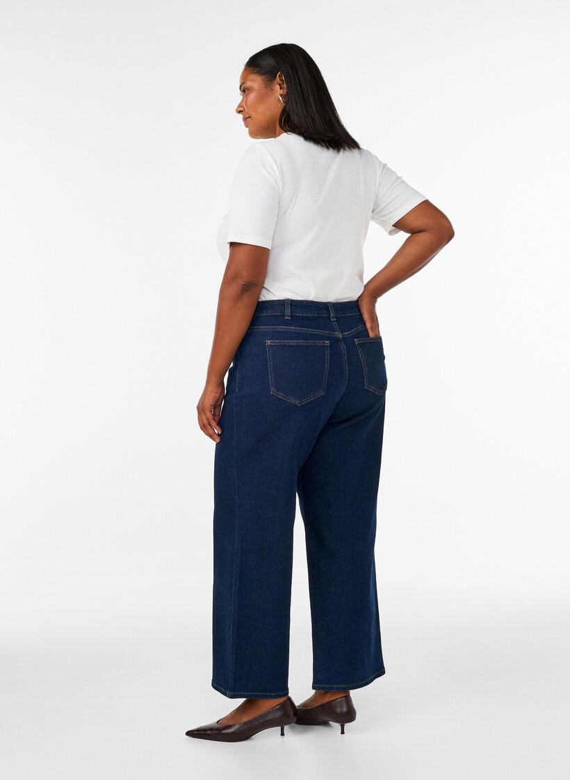 Myra jeans med h&ouml;g midja och bred passform, Bl&aring;, Model image number 1
