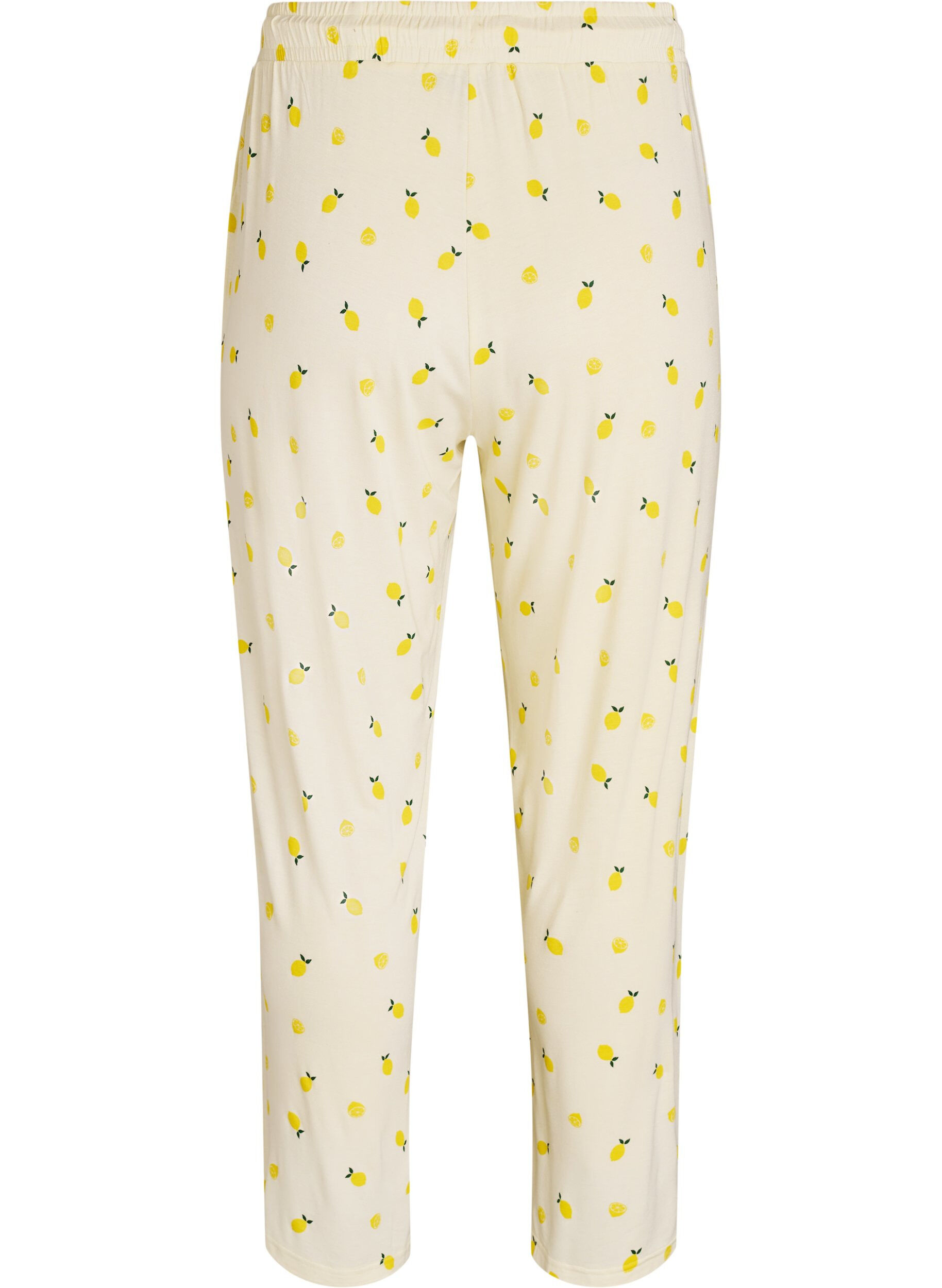 ZizziPyjamasbyxor i mjuk jersey med h&ouml;g midja och fruktm&ouml;nster, Gul, Packshot image number 1