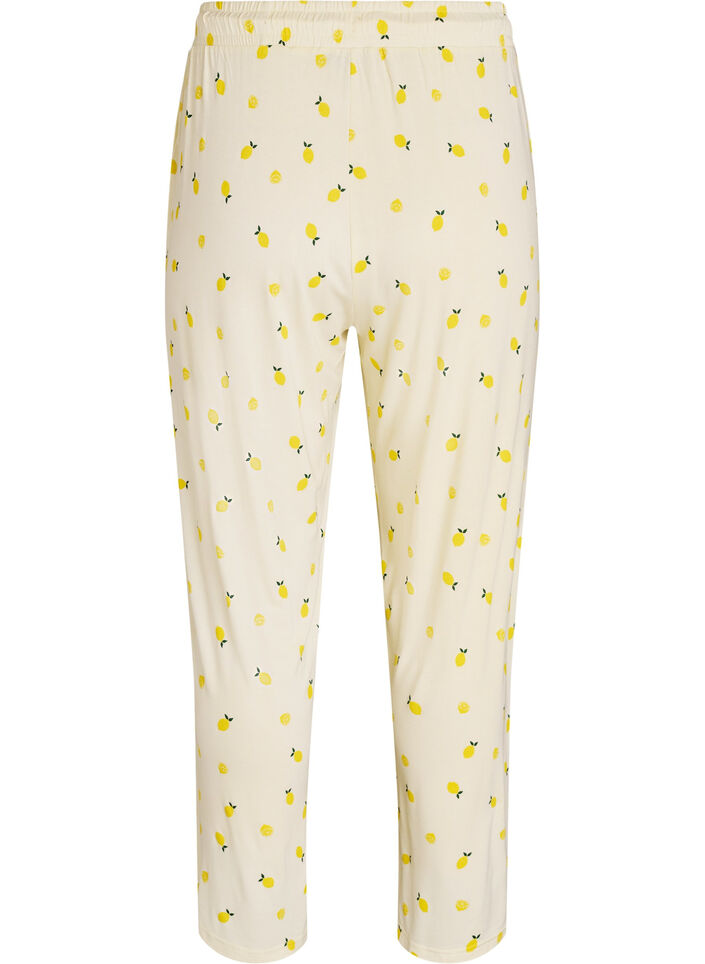 Pyjamasbyxor i mjuk jersey med h&ouml;g midja och fruktm&ouml;nster, Gul, Packshot image number 1