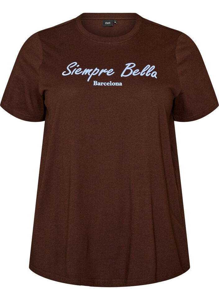 T-shirt i ekologisk bomull med tryck, Brun, Packshot image number 0