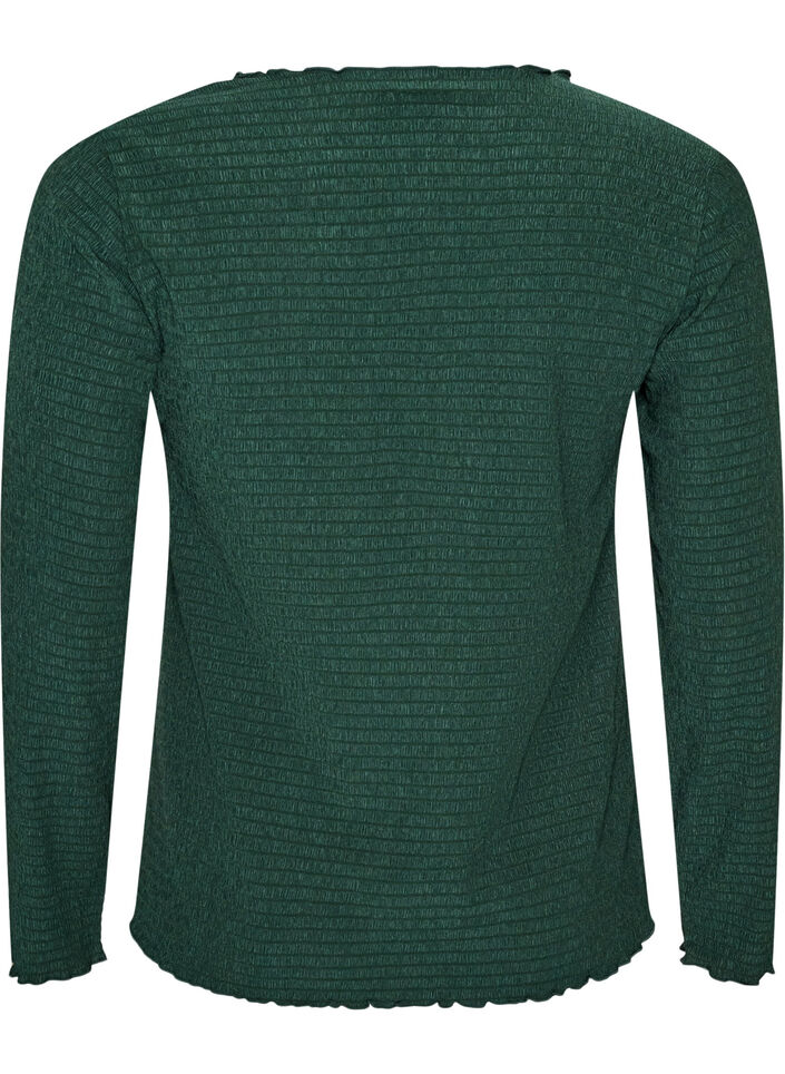 Texturerad blus med v&aring;giga kanter, Gr&ouml;n, Packshot image number 1