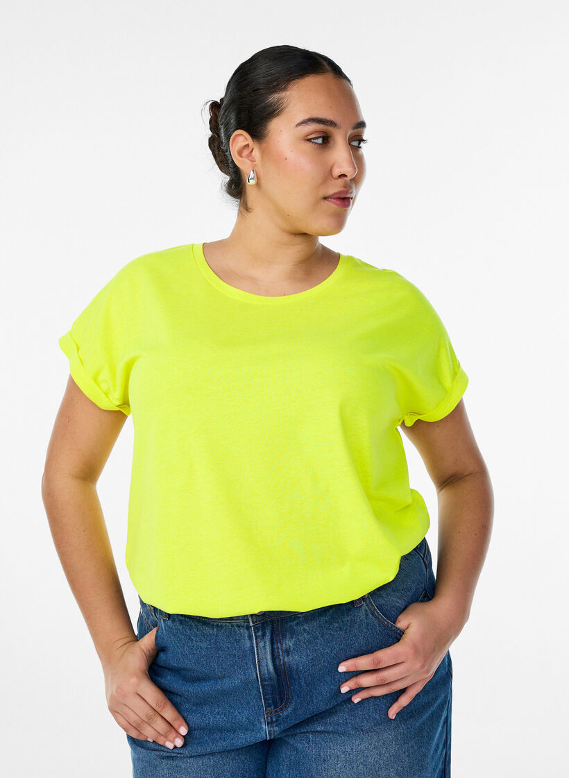 Neonf&auml;rgad bomulls t-shirt, Gul, Model image number 0