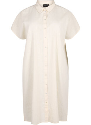 Lång skjorta i bomullsblandning med linne, Sandshell, Packshot image number 0