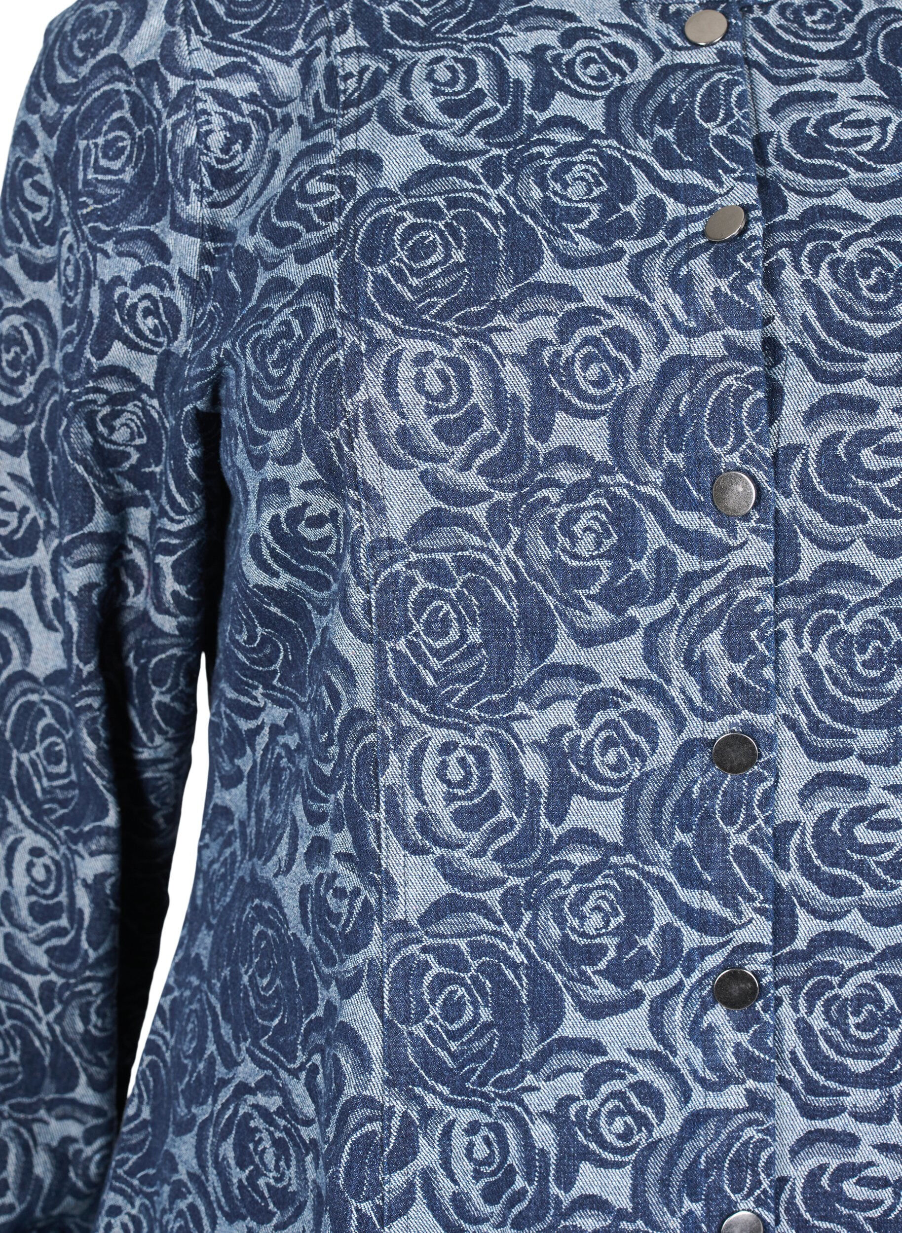 Zizzi Denimskjorta med rosenm&ouml;nster, Denim Rose AOP, Packshot image number 2