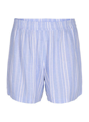 Randiga shorts i linne- och viskosblandning, Serenity Wh.Stripe, Packshot image number 0