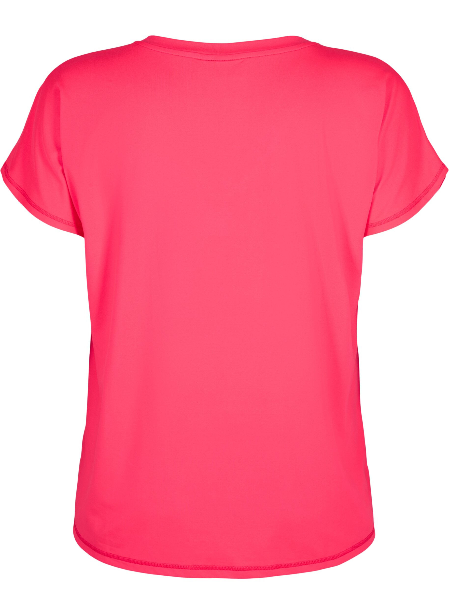 Zizzi Tr&auml;nings t-shirt med v-ringning och l&ouml;s passform, Neon Diva Pink, Packshot image number 1