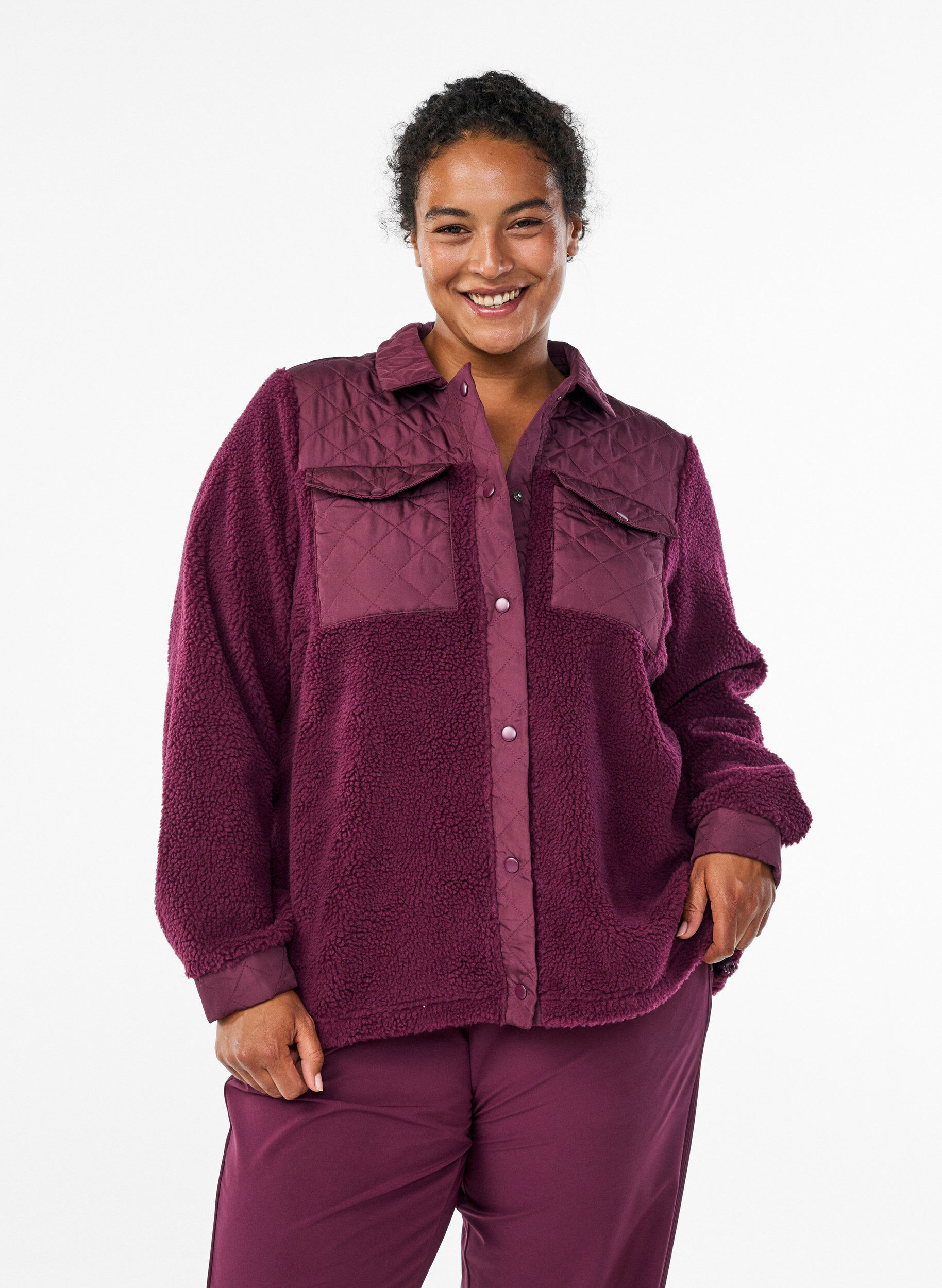 Fleecejacka med quiltade detaljer, R&ouml;d, Model