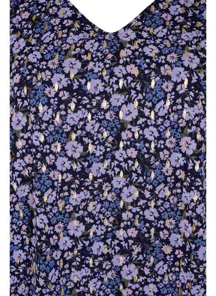 Blommig blus med långa ärmar och v-hals, Purple Ditzy Flower, Packshot image number 2