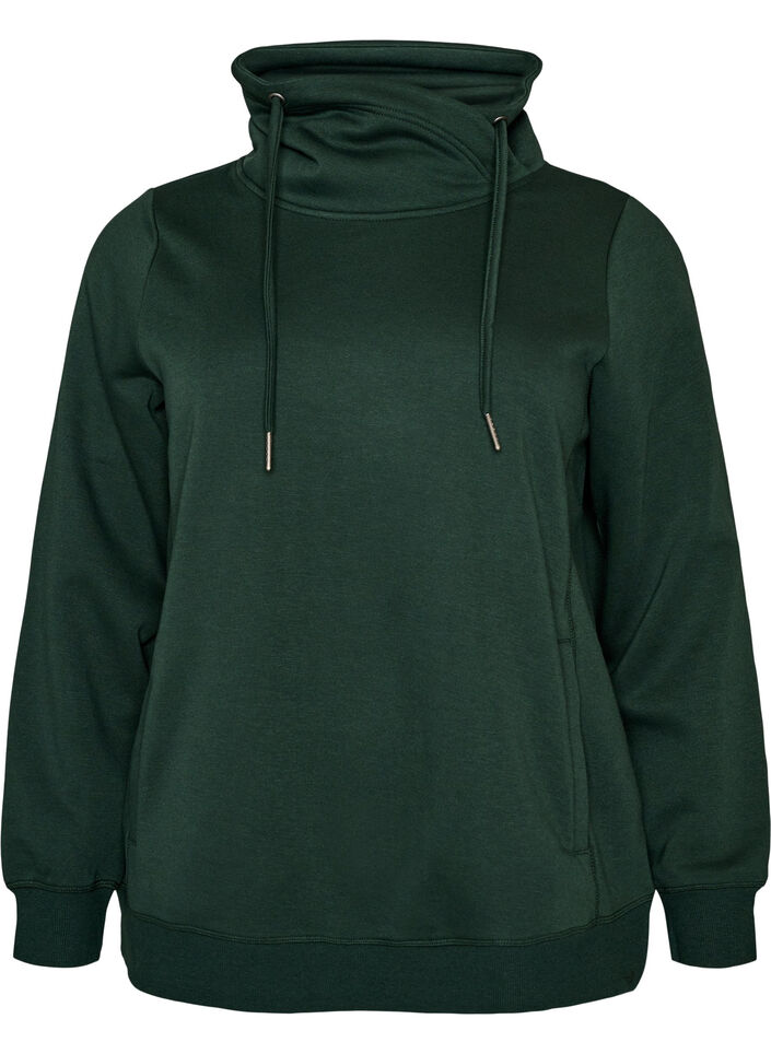 Sweatshirt med h&ouml;g krage och fickor, Gr&ouml;n, Packshot image number 0