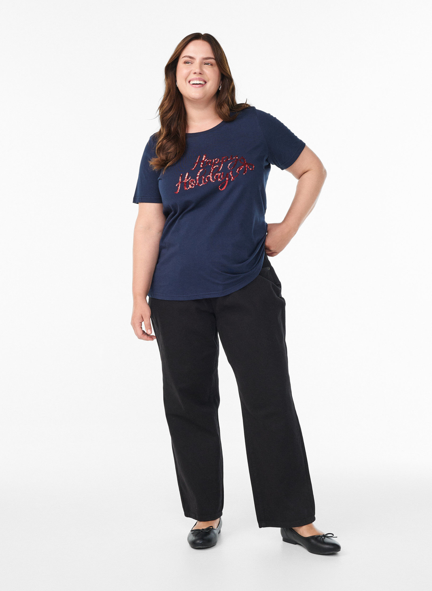 Zizzi Jul-t-shirt i ekologisk bomull, Bl&aring;, Model image number 1