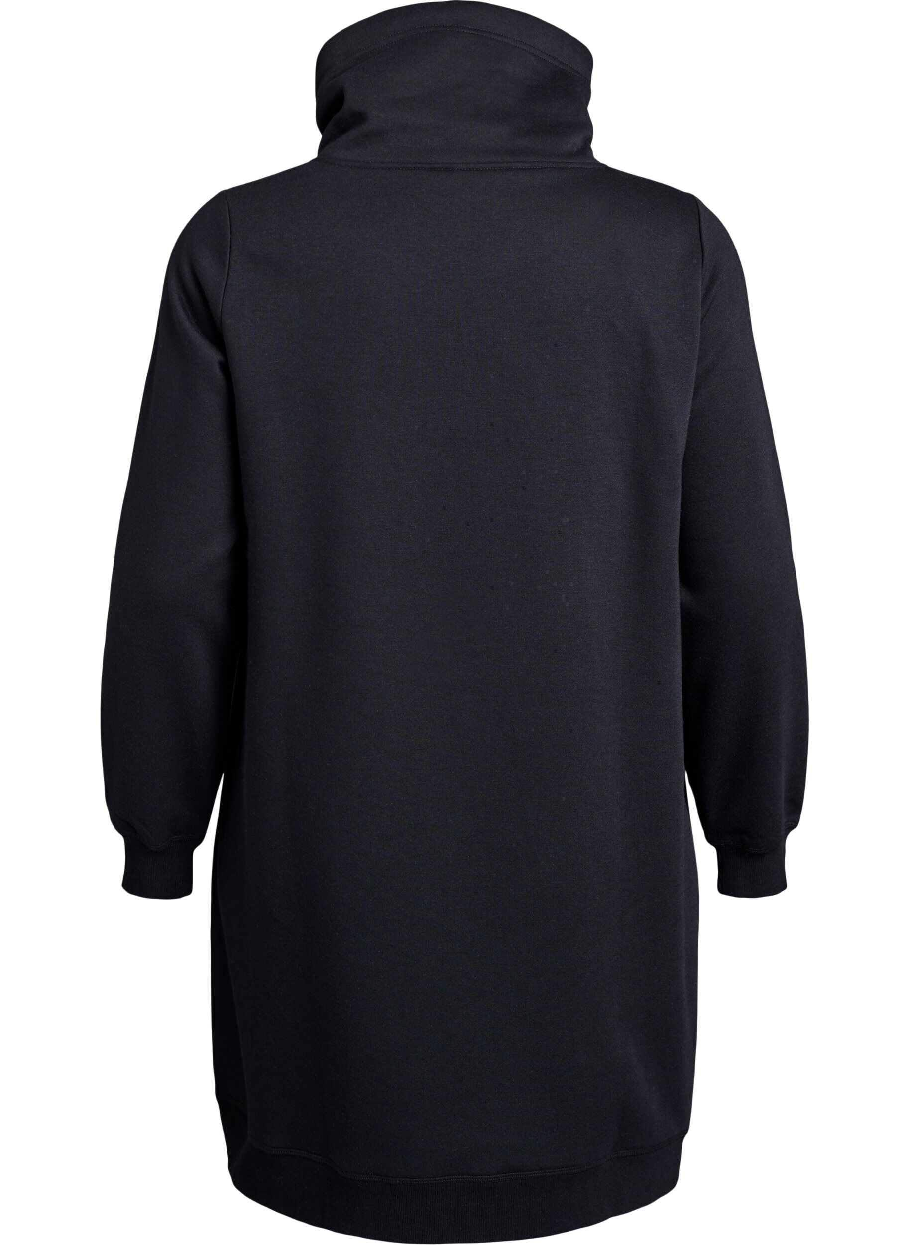 ZizziKort sweatshirtkl&auml;nning med h&ouml;g krage och fickor, Svart, Packshot image number 1
