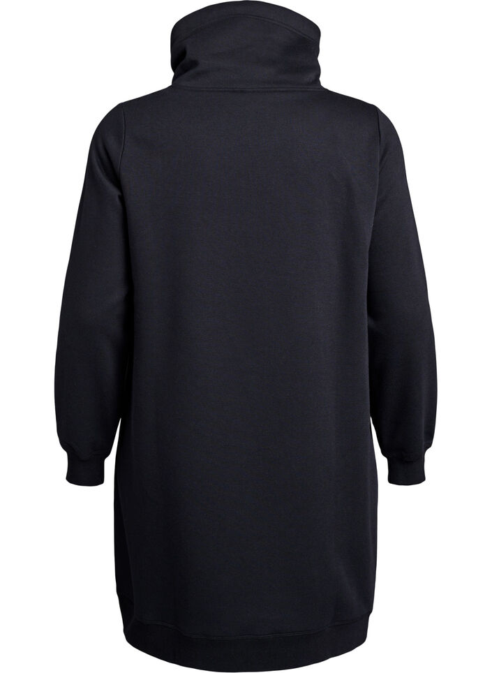 Kort sweatshirtkl&auml;nning med h&ouml;g krage och fickor, Svart, Packshot image number 1