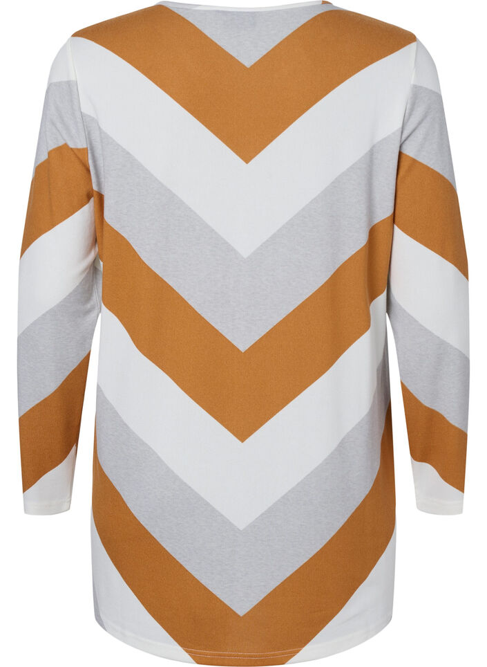 Mönstrad blus med lång ärm, Beige Zig Zag, Packshot image number 1