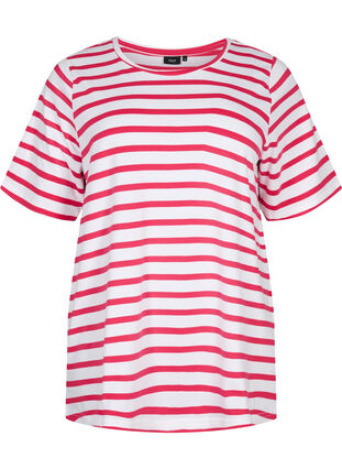 Randig T-shirt i ekologisk bomull, Bright Rose Stripes, Packshot image number 0
