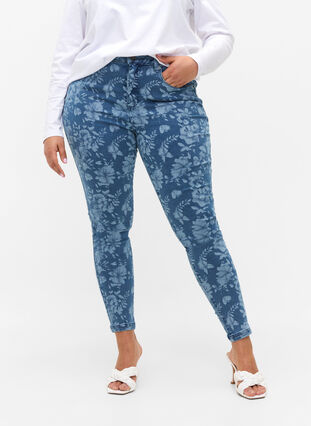 Super slim Amy jeans med mönster, Blue denim, Model image number 1