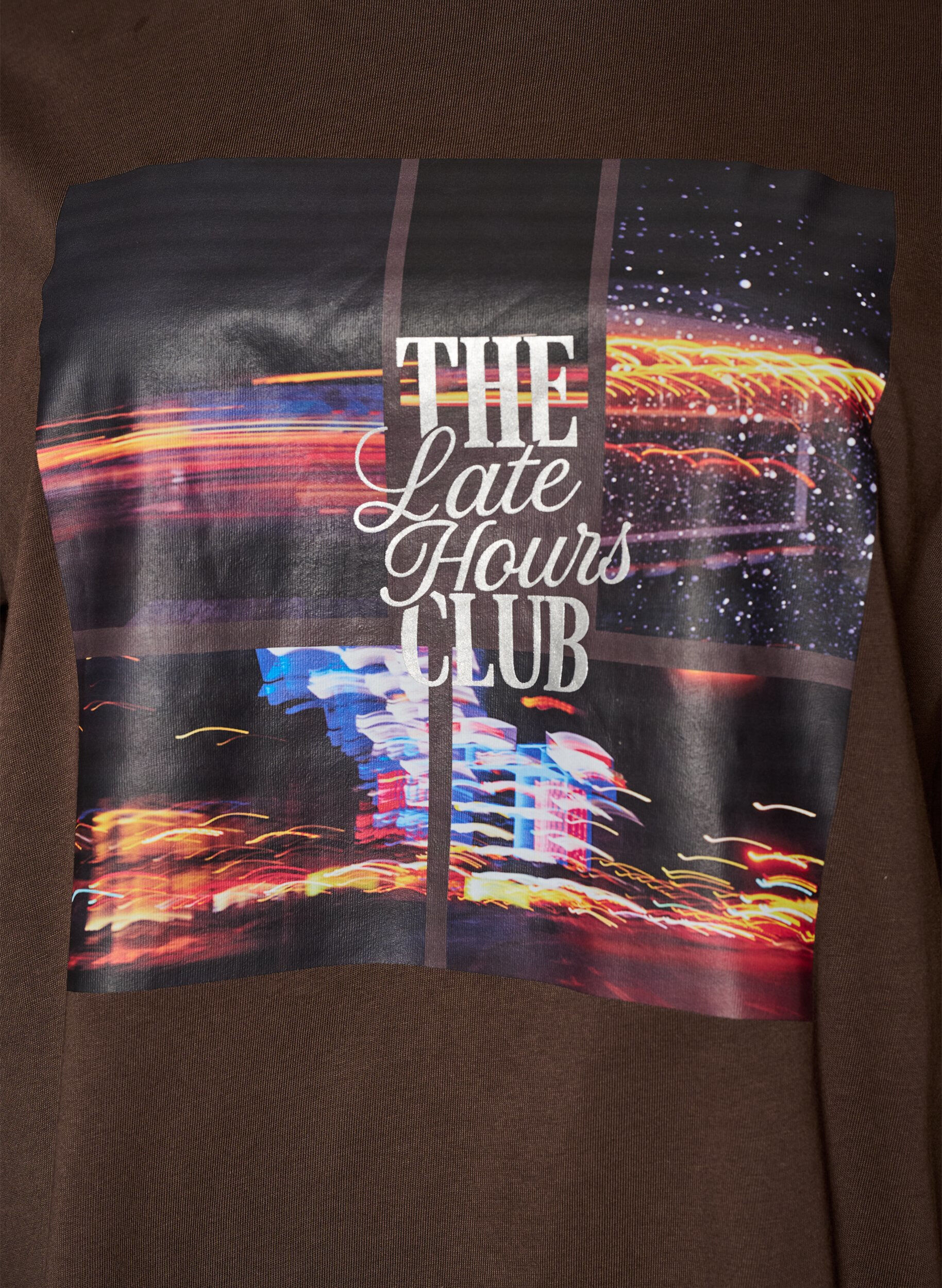 ZizziOversized t-shirt med stort fototryck, Brun, Packshot image number 2