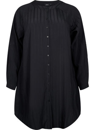 Lång viskosskjorta i randigt mönster, Black, Packshot image number 0