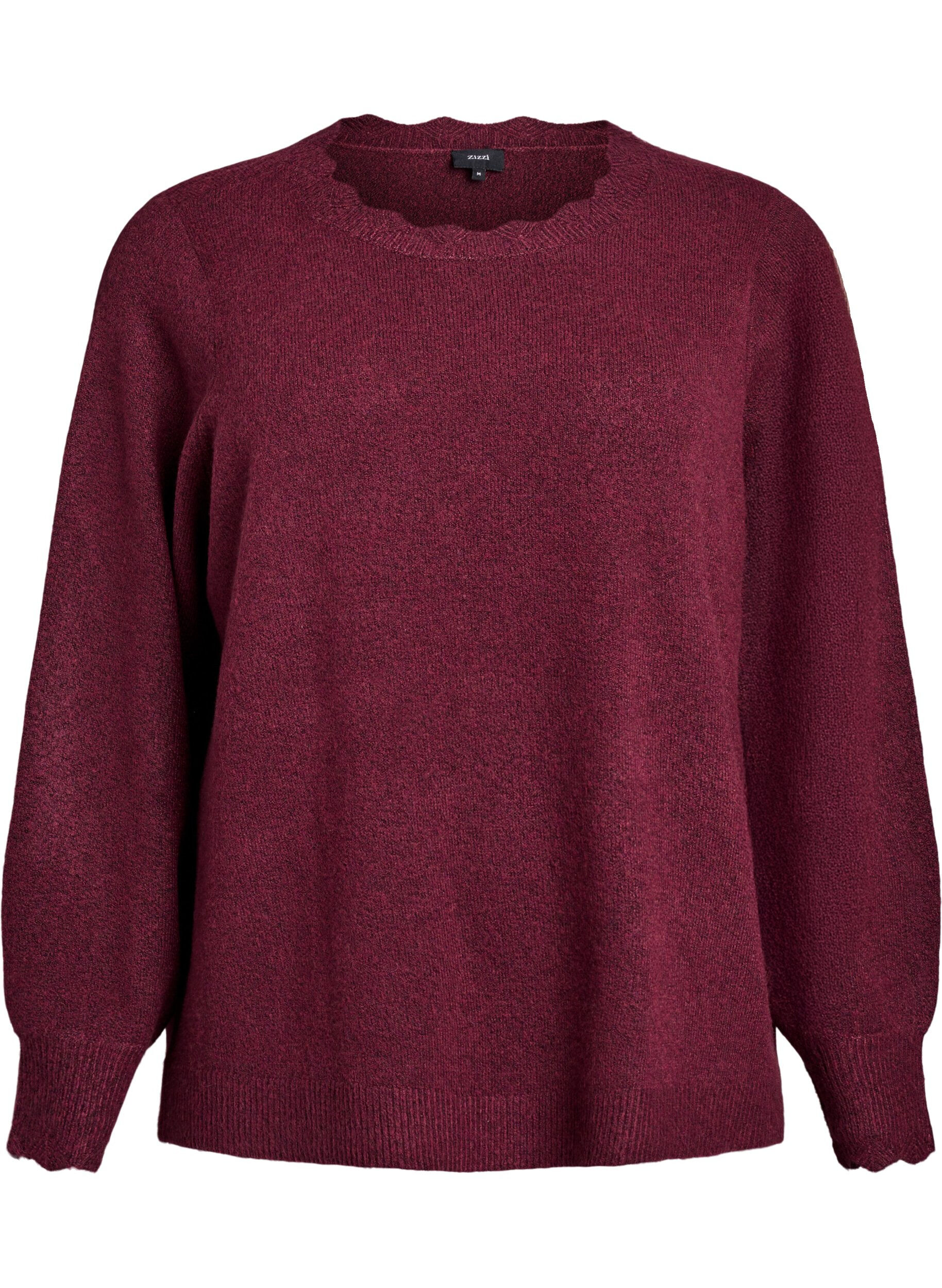 ZizziStickad blus med v&aring;giga kanter, M&ouml;rk Bordeaux, Packshot image number 0
