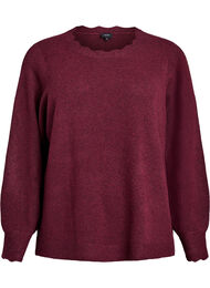 Stickad blus med v&aring;giga kanter, M&ouml;rk Bordeaux