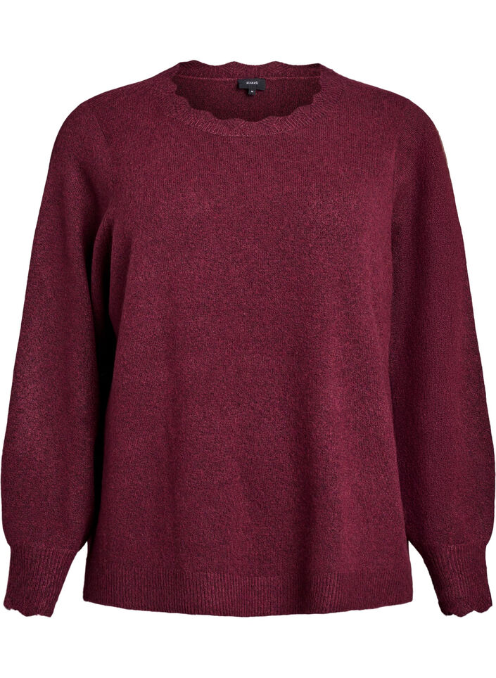 Stickad blus med v&aring;giga kanter, M&ouml;rk Bordeaux, Packshot image number 0