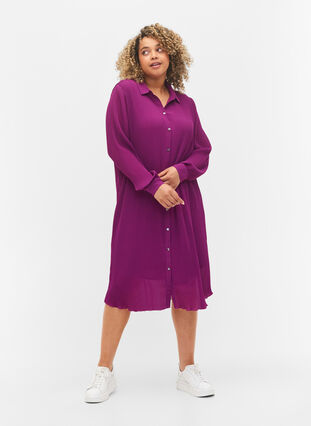 Plisserad skjortklänning med knytband, Grape Juice, Model image number 2