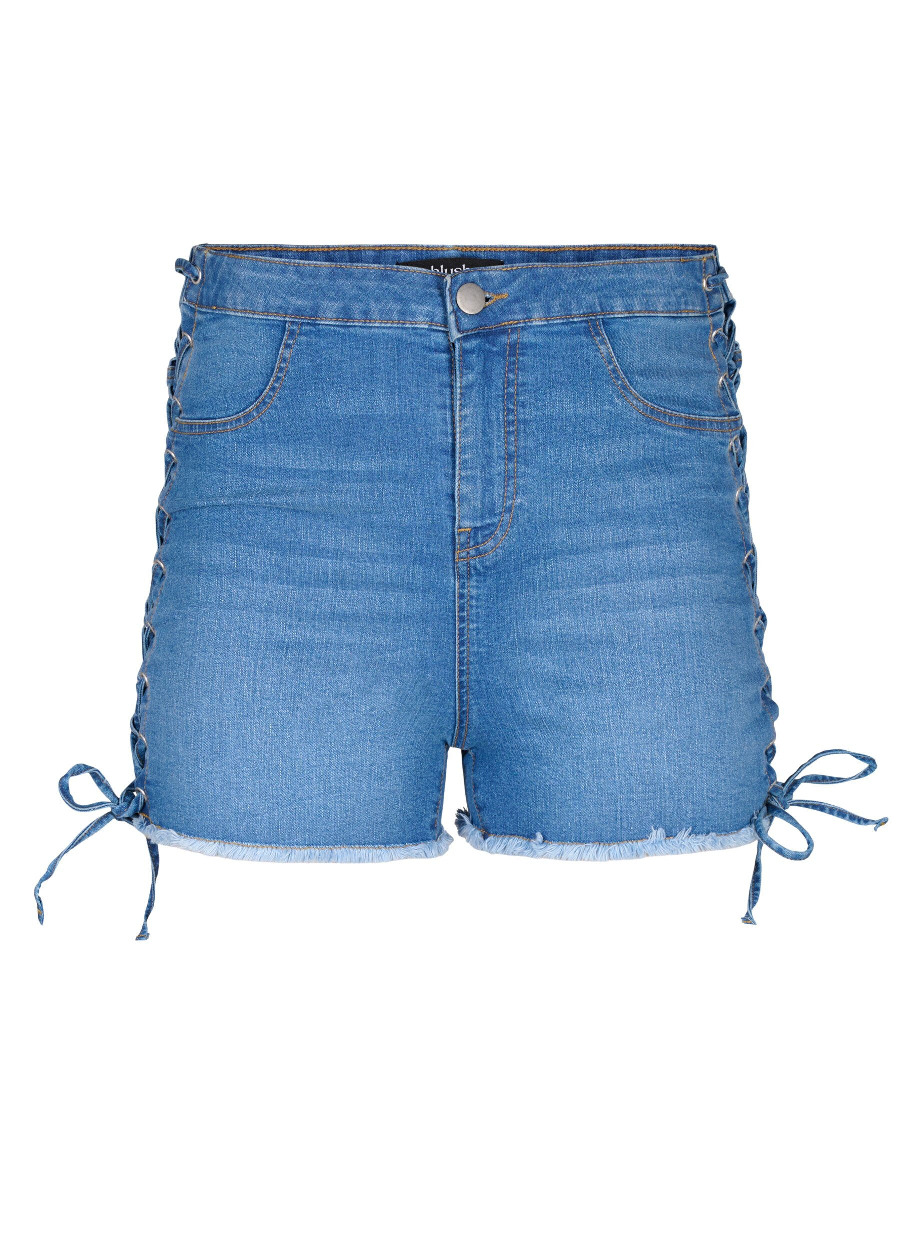Zizzi Jeansshorts med sn&ouml;rning, Blue Denim, Packshot image number 0