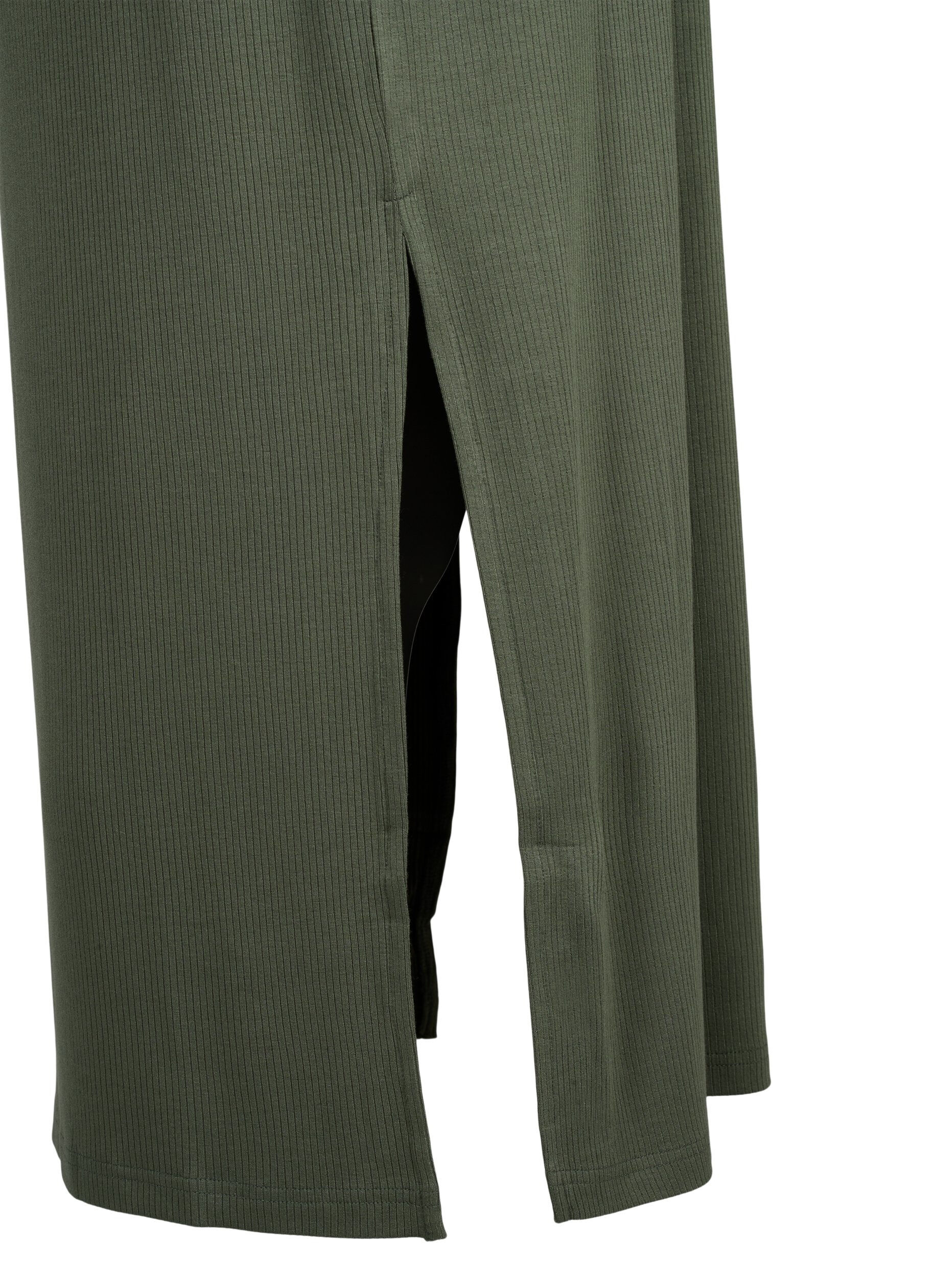 Zizzi &Auml;rml&ouml;s ribbad kl&auml;nning i viskos, Gr&ouml;n, Packshot image number 3