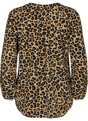 V-ringad blus med mönster och långa ärmar, Leopard, Packshot image number 1