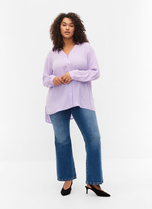 V-ringad skjorta med långa ärmar, Purple Rose, Model image number 2
