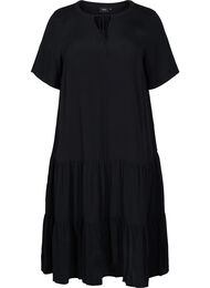 Kortärmad viskosklänning med mönster, Black