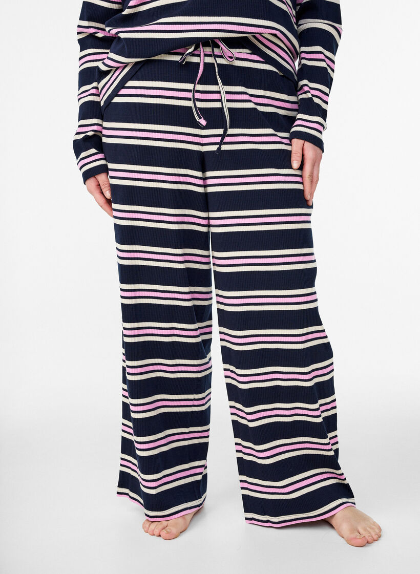 Randiga pyjamasbyxor med vida ben, Bl&aring;, Model image number 3