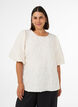 Blus i jacquard med puff&auml;rmar och a-linjeformad passform, Vanilla, Model image number 0