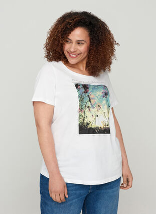 T-shirt i bomull med tryck, Bright White, Model image number 0