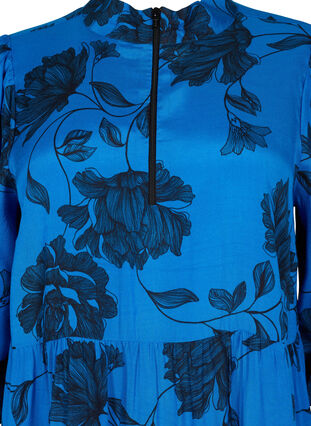 Blommig viskostunika med 3/4-ärmar, Blue Flower AOP, Packshot image number 2