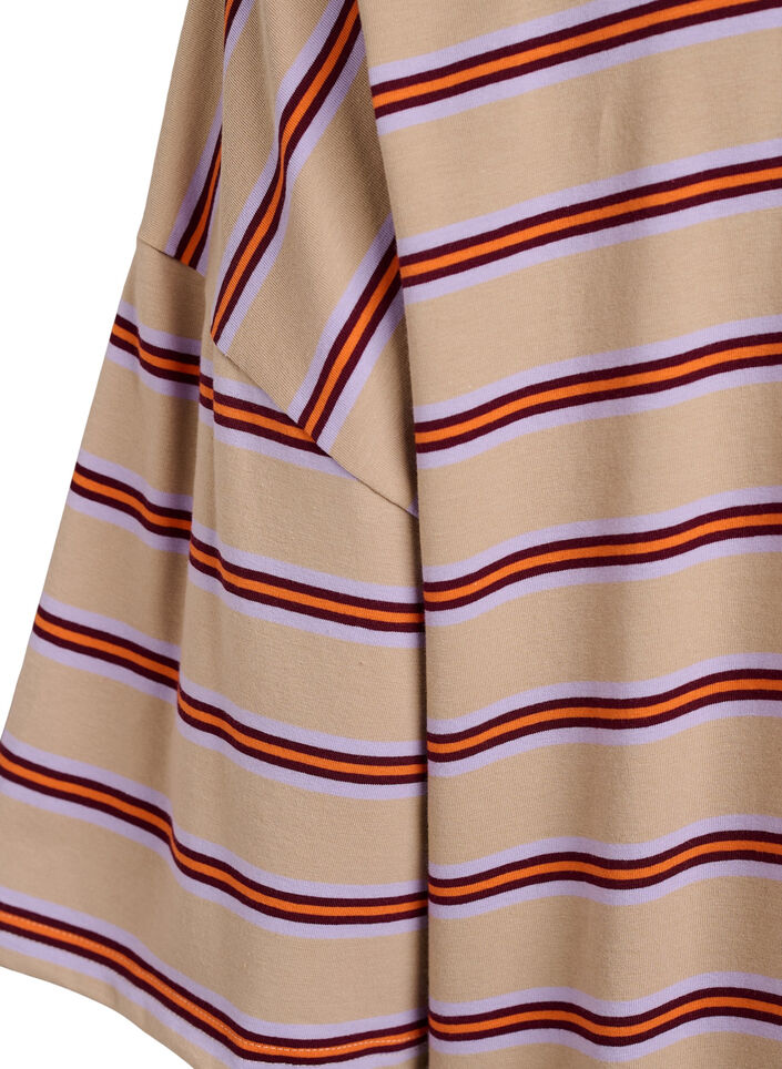 Oversize t-shirt med r&auml;nder och halvl&aring;nga &auml;rmar, Beige, Packshot image number 3