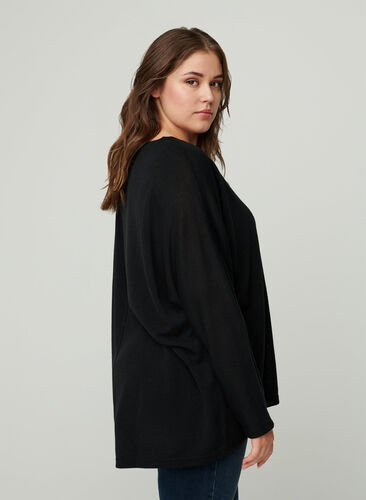 Enfärgad tröja med långa ärmar, Black, Model image number 1