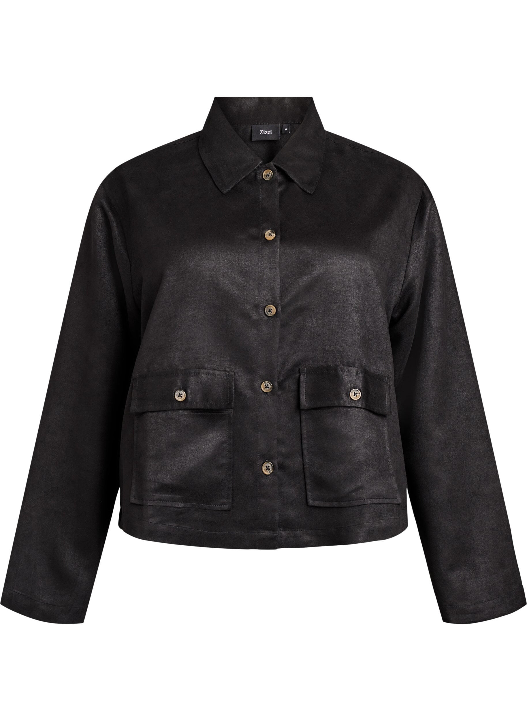 Kort jacka i mockaimitation med fickor