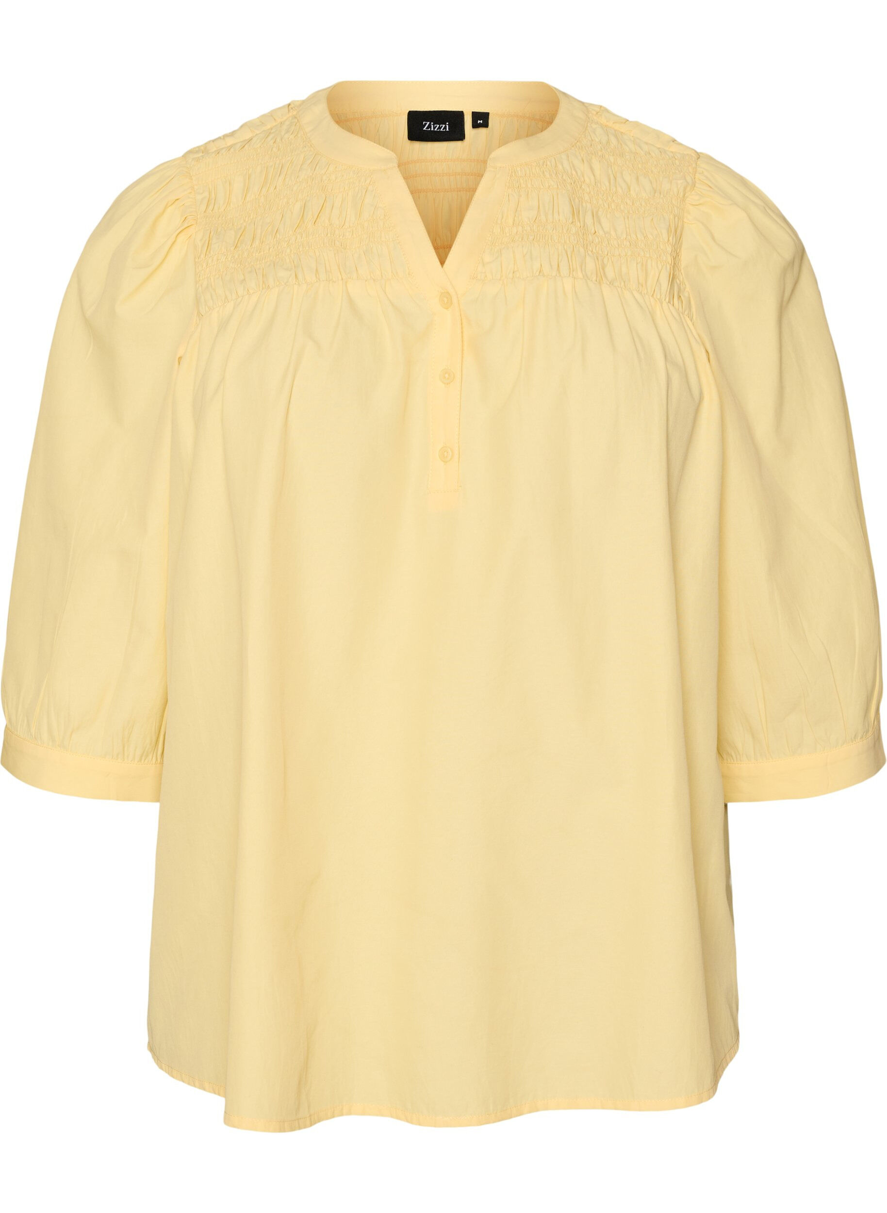 ZizziBlus med smock och 3/4-&auml;rmar, Gul, Packshot image number 0