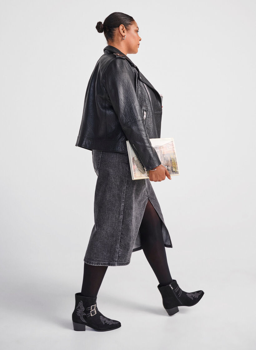 Wide fit - Låg sko med nitar och spännen, Black, Image image number 0