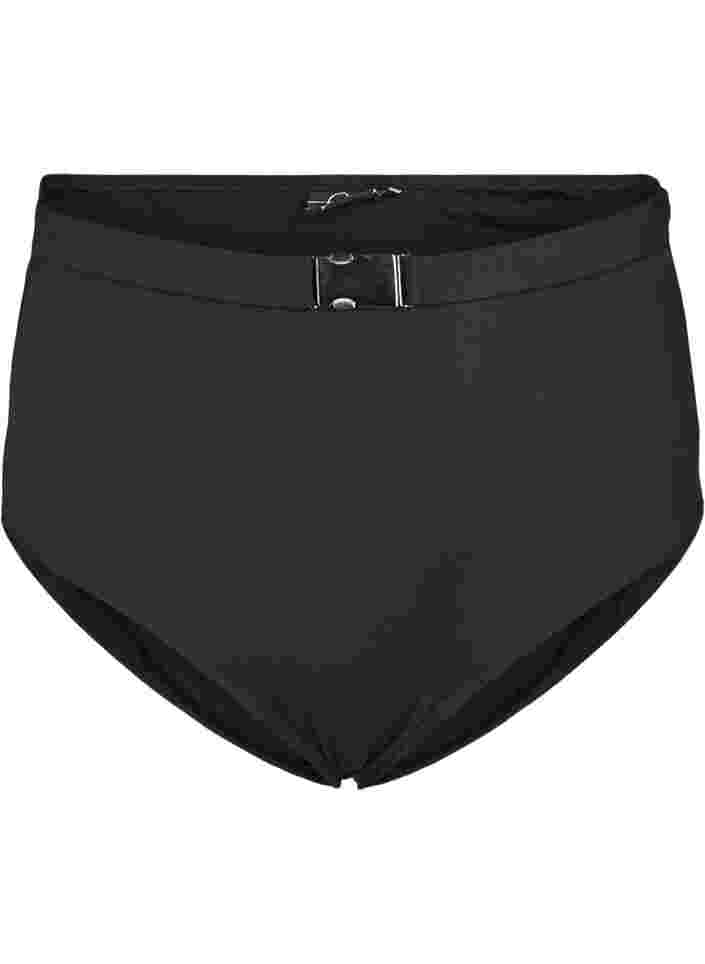 Högmidjad bikiniunderdel med spänne, Black, Packshot image number 0